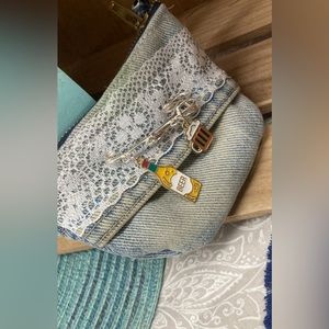 Handmade Denim jean coin wallet purse..1980’s theme with beer pin (NEW)